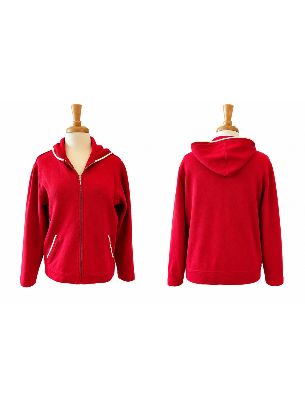 Talbots Petites Red Full Zip Hooded Jacket Women's L White Trim Preppy